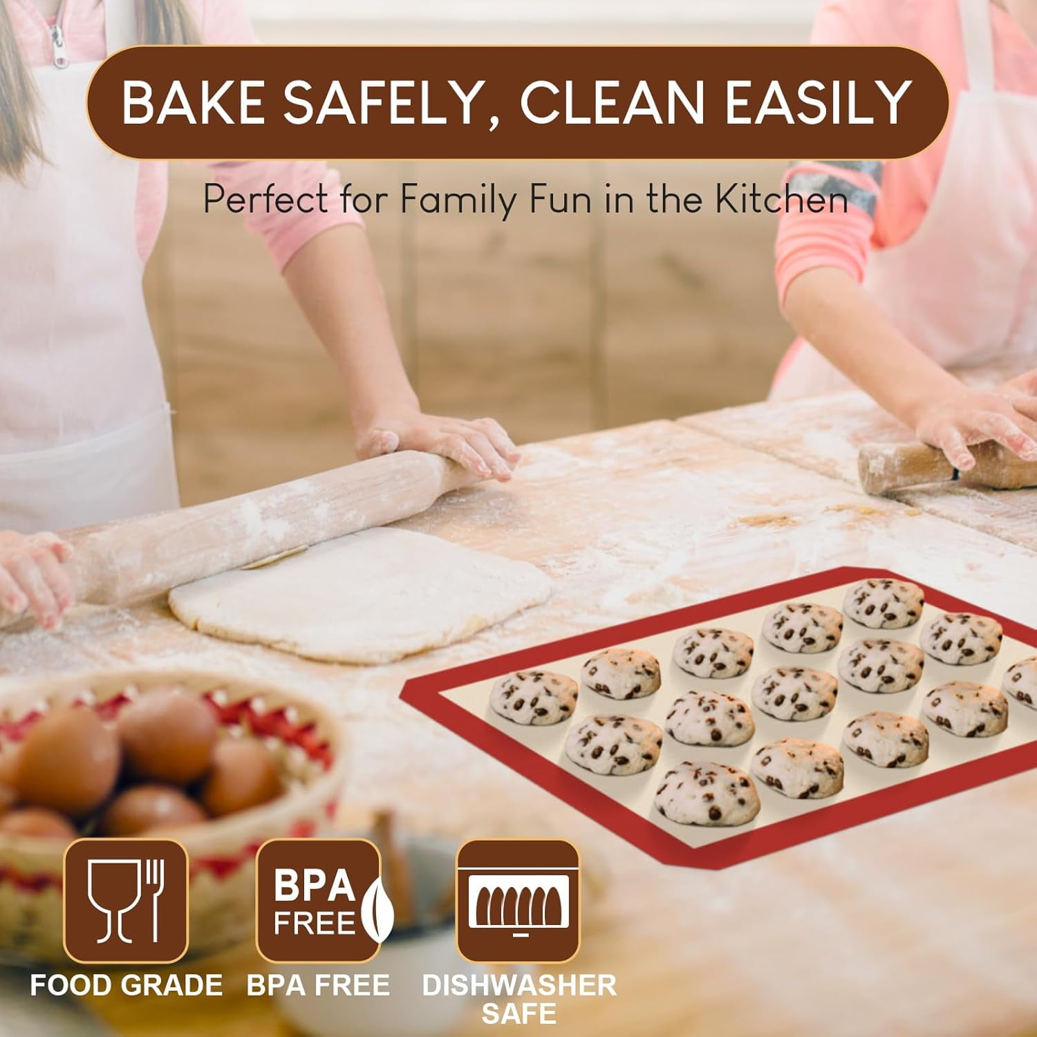 Silicone Baking Mats – Non-Stick Reusable Silicone Baking Sheets for Oven – Cookie & Macaron Mats – BPA-Free, Dishwasher Safe
