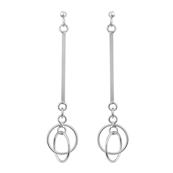 Chic Sleek Bar and Linked Mobile Circle Hoop Sterling Silver Post Drop Earrings