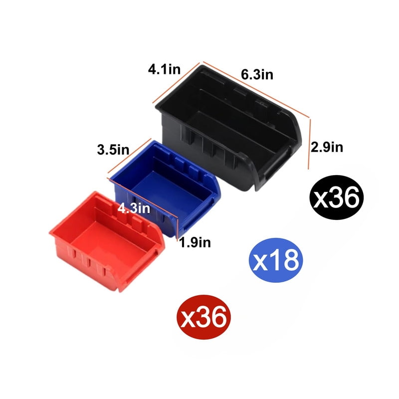 90 Pcs Wall Mounted Storage Bins with 6 Peg Boards Set, Garage Organizer Storage Shelf Unit
