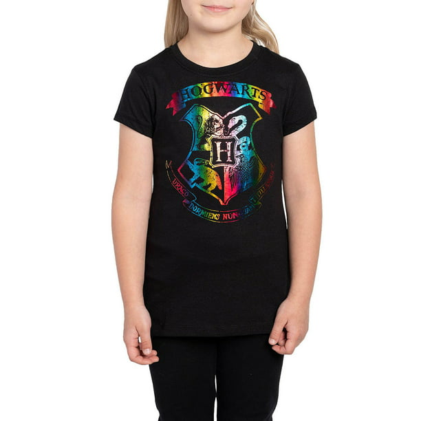 Harry Potter T-Shirt Girls School Crest Rainbow Glimmer Black - Walmart.com