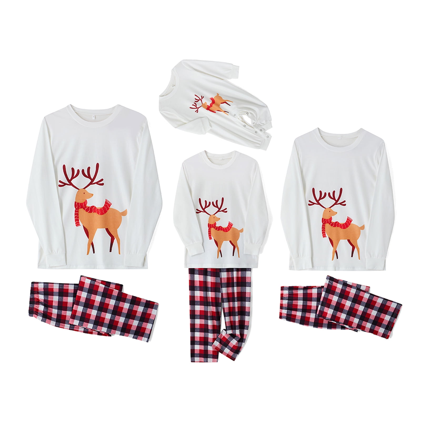 CIYCuIT Family Matching Christmas Pajamas Elk Plaid Pattern Long