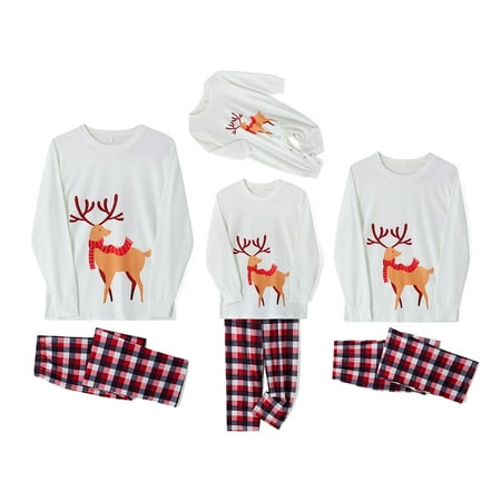 

CIYCuIT Family Matching Christmas Pajamas Elk Plaid Pattern Long Sleeve Tops + Pants 2PCS Holiday Sleepwear Nightwear Bodysuits Loungewear for Dad Mom Kids Baby Pet Dog