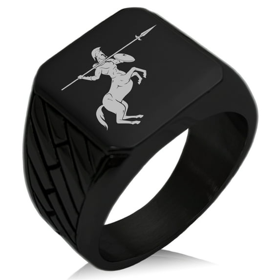 Stainless Steel Greek Mythology Centaur Geometric Pattern Biker Style Polished Ring