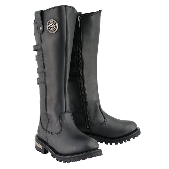 Milwaukee Leather MBL9345 Women's Black 15-inch High Rise Leather Riding Boots with Four Calf Buckles 6.5