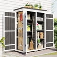 thumbnail image 2 of [Video Provided] TOPMAX Outdoor 5.5ft Hx4.1ft L Wood Storage Shed, Garden Tool Cabinet with Waterproof Asphalt Roof, Four Lockable Doors, Multiple-tier Shelves, White and Gray, 2 of 10
