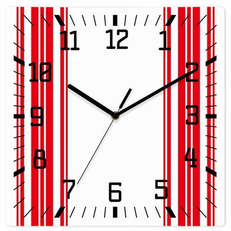 Red Striped Wooden Wall Clock Silent Non Ticking, Modern White Striped Abstract Art Aesthetics Square Wall Clocks Battery Operated, Decor Clock for Home Office, Living Room, Kitchen, 10 Inch