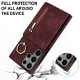 thumbnail image 4 of ELEHOLD For Samsung Galaxy S22 Plus, Wallet Case with Card Slot Holder,RFID Blocking,Built-in 360°Rotating Ring Kickstand Zipper Retro Purse Shockproof Case Cover, winered, 4 of 8