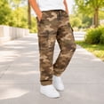 thumbnail image 2 of Rggeeun Boys Child Pants Cargo Pants Colorful Print Tapered Hem Ankle Length Multiple Pockets Relaxed Fit Drawstring Elastic Waist Outdoor Activities Casual Trousers,Brown,7-8 Years, 2 of 5