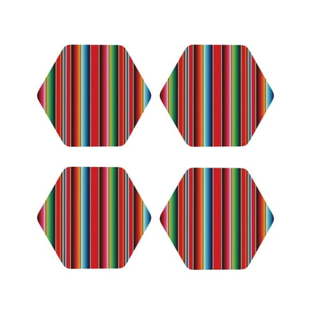 

Tideii Mexican Serape Blanket Stripes for Leather Coasters 4 Pieces Anti-fouling and Anti-scalding Decorative Coasters Suitable for Restaurants Kitchens Coffee Shops-Hexagon