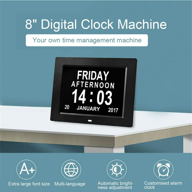 Upgraded Digital Calendar Alarm Day Clock With 8 Large Screen Display Am Pm 5 For Upgraded Digital Calendar Alarm Day, Wall Mounted Alarm Clock