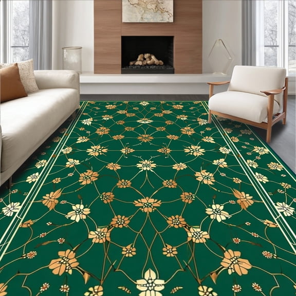 ODIKA 4'x6' Machine Washable Non-Slip Area Rug, Emerald Serenity Elegant Green for Bathroom High Traffic Rug, Green, 57921