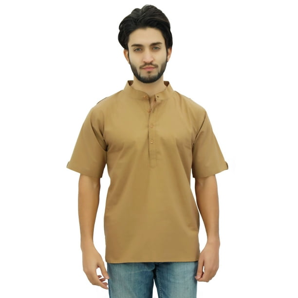 Atasi Men s Mandarin Collar Cotton Short Kurta Casual Ethnic Shirt Large