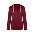 thumbnail image 4 of Mrat Trendy Sweatshirt for Women 2024 Women's Casual V-Neck Hooded Pocket Long Sleeved Sweatshirt Pullover Tops S-237 Wine 3XL, 4 of 5