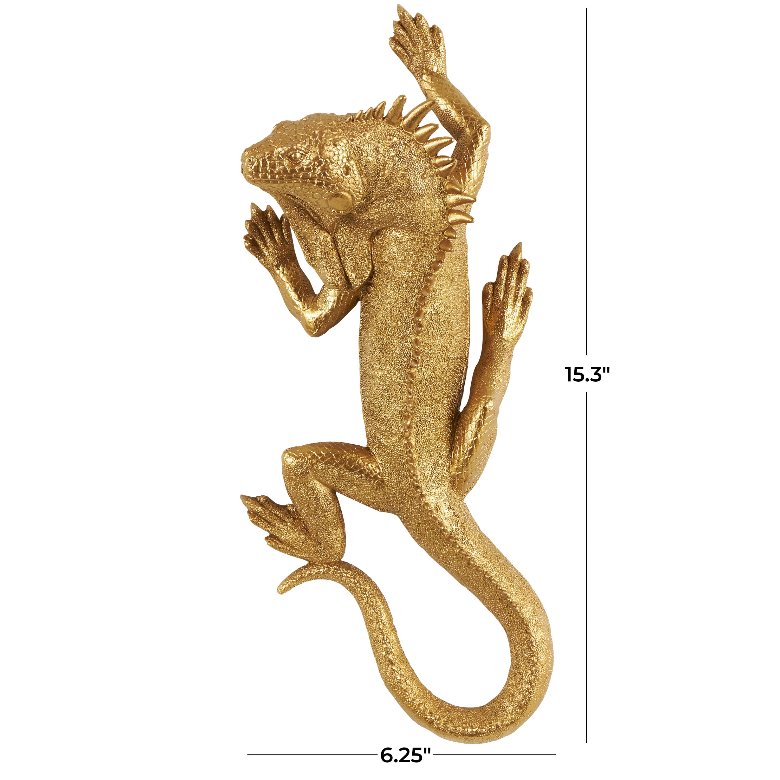 6" x 15" Gold Polystone Textured Climbing Lizard Sculpture, by DecMode
