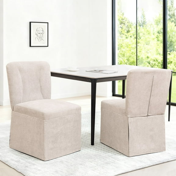 LEHZROAJ Linen Fabric Upholstered Dining Chairs Set of 2,Modern Armless Side Chair High Back for Dining Room,Living Room,Kitchen(Beige)