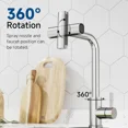 thumbnail image 2 of Waterfall Kitchen Sink Faucet with Pull Down Sprayer, 3 Modes(Sweep/Stream/Waterfall) Rotary Switch Stainless Steel Commercial Modern Faucet for Kitchen Sink Single Handle Brushed Nickel Sink Fuacet, 2 of 9