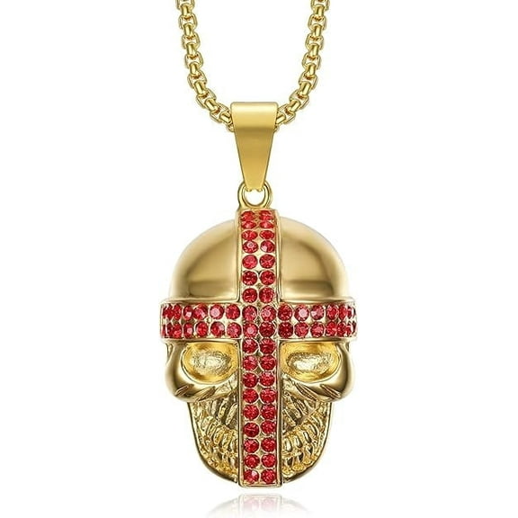 NEGS 18K Gold Plated Cross Skull Captain Pendant 24'' Chain Biker Rock Hip Hop Punk Skeleton Stainless Steel Necklace for Men Women