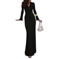 thumbnail image 3 of Women Long Sleeve Maxi Dress Deep V Neck Ruched Bodycon Elegant Semi Formal Wedding Guest Dresses, 3 of 9