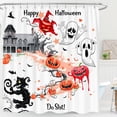thumbnail image 1 of Festive Halloween Shower Curtain - Cartoon Pumpkins, Ghosts & Black Cat - "Happy Halloween" & "Do !" Design, 1 of 4
