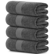 White Classic Luxury Bath Towels Large - Cotton Hotel spa Bathroom Towel |30x56 | 4 Pack | Grey
