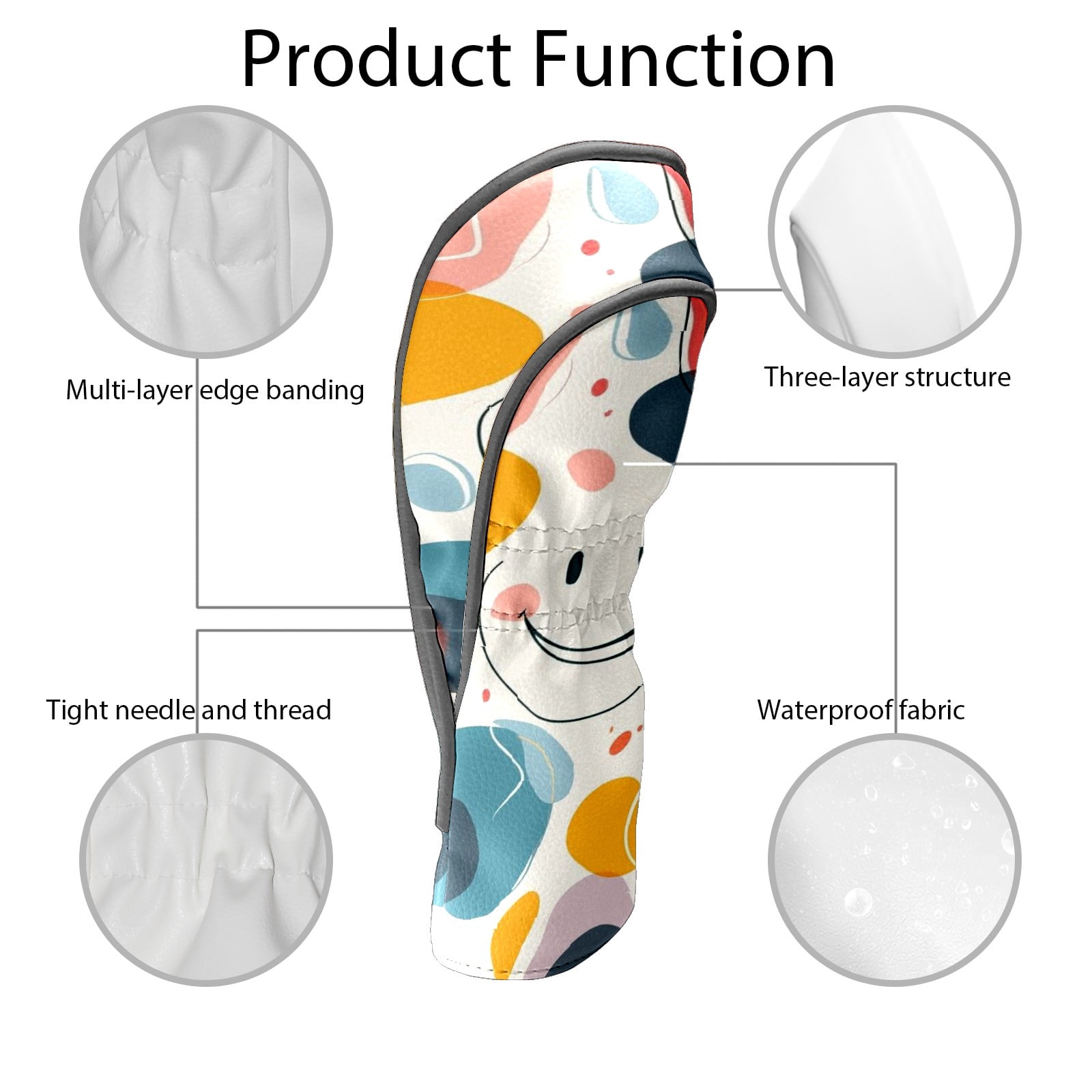 Golf Head Covers Simple Pattern Design for Driver, Wood & Hybrid, Premium Waterproof PU Leather with Plush Lining, Minimalist Golf Gifts