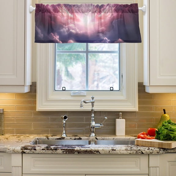 Purple Starry Sky Curtain Valances Farmhouse Design Window Treatment Decor Blackout Rod Pocket for Windows Living Room Kitchen 54" x 18"