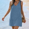 thumbnail image 6 of Swimsuit Coverup for Women Waffle Knit V Neck Short Sleeve Beach Coverup Dress with Pockets,Blue S, 6 of 7