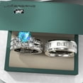 thumbnail image 6 of TWO RINGS Wedding Ring Sets His And Hers Promise Ring Couples Bridal Sets Women 925 Sterling Silver Heart Cut Red Moissanite Man Titanium Brushed Finished Wedding Band, 6 of 6