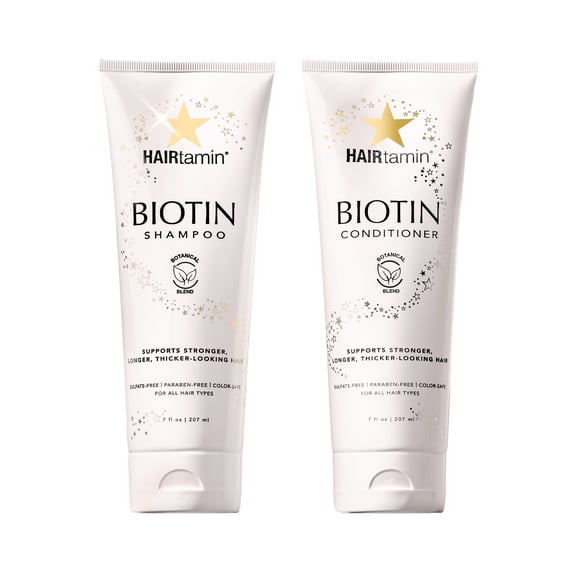 HAIRtamin® Biotin & Botanicals Shampoo & Conditioner Set | Nourishing Duo for Stronger, Thicker-Looking Hair | 7 fl oz