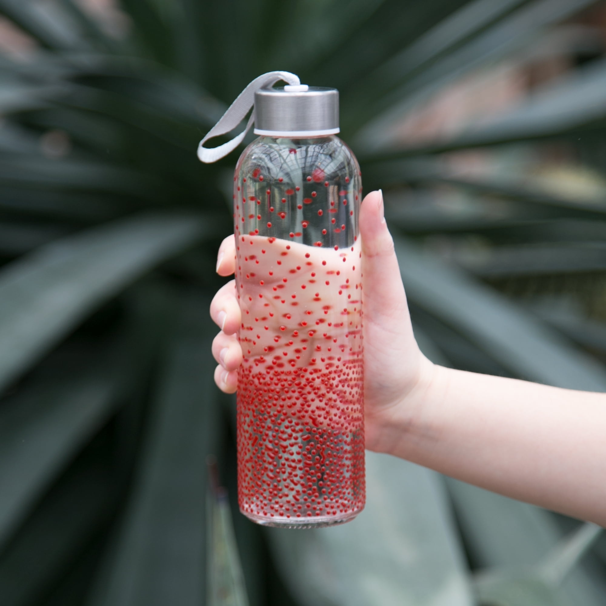 Red Dots - 16.5 oz Hand Decorated Glass Water Bottle