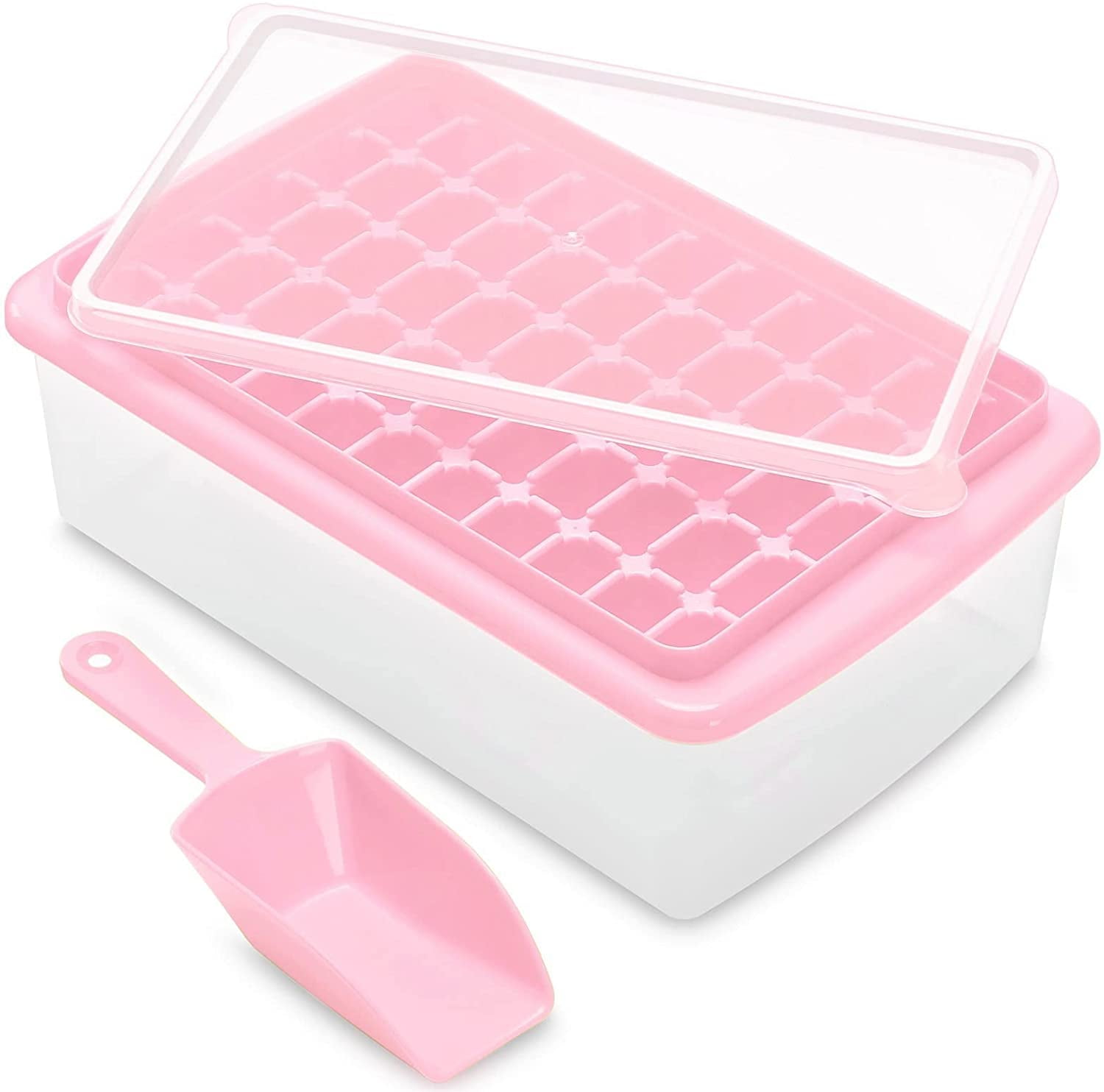 Food-grade Silicone Ice Cube Tray with Lid and Storage Bin for Freezer,  Easy-Release 55 Small Nugget Ice Tray with Spill-Resistant Cover&Bucket