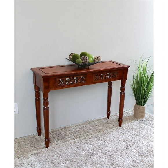 Pemberly Row Mid-Century 2 Drawer Console Table in Walnut Stain