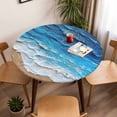 thumbnail image 5 of Blue Ocean Wave Elastic Fitted Round Table Cover Abstract Ombre Beach Waterproof Outdoor Tablecloth for Holiday Party, Picnic, Patio & Dining Fits Tables Up to 36"-44", 5 of 8