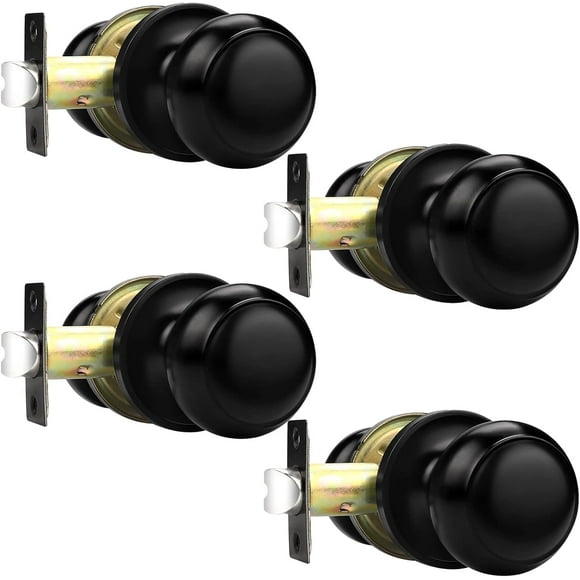 Hall/Closet Door Knobs in Flat Black Finish,Interior Passage Door Knobs,Round Non-Locking Door Handles, 4 Pack
