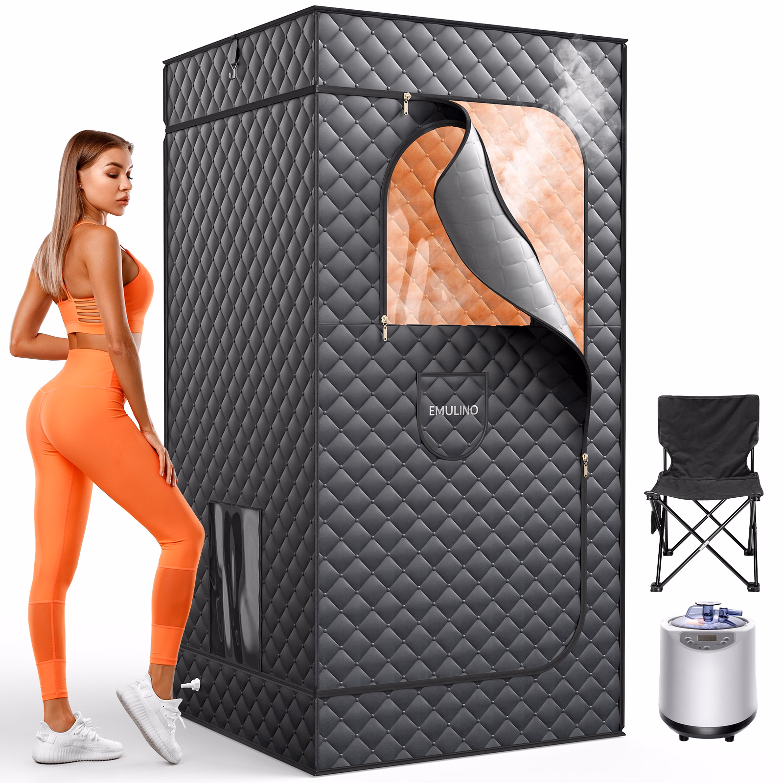 RUIE Portable Steam Sauna Tent for Home, 3L 1200W Steamer, 15 Temp Settings & Folding Chair