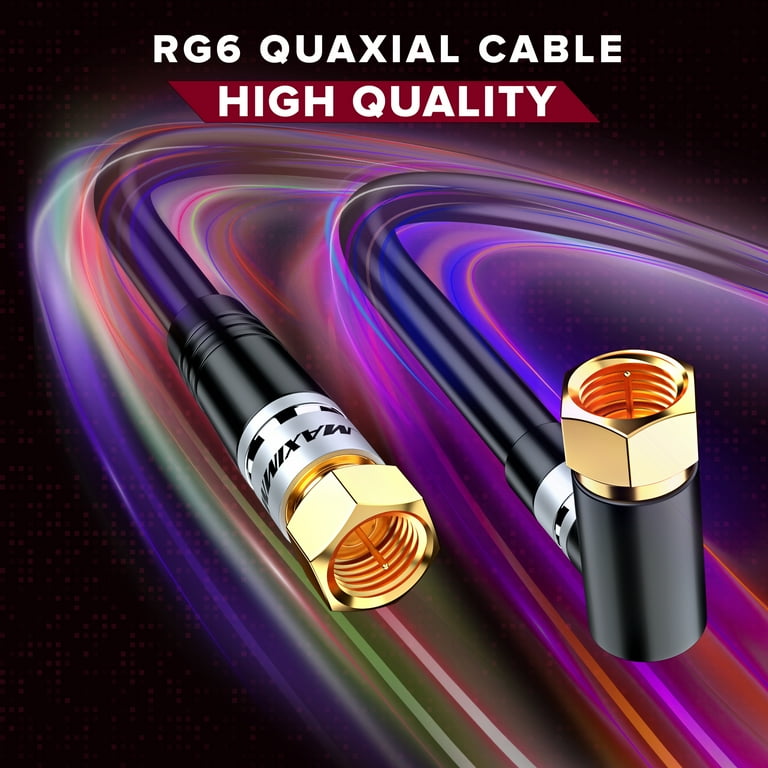 Coaxial Cable RG6, with a Right Angle 90° Connector, 100 ft, Coax