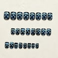 thumbnail image 4 of Press On Nails Short Square, Halloween Luminous Blue Pumpkin Resin Fake Nails, Glossy Glitter Stick On False Nails, Reusable Wearable Nail Tips for Women Girls Spooky Party Cosplay Manicure,24 Pcs, 4 of 7