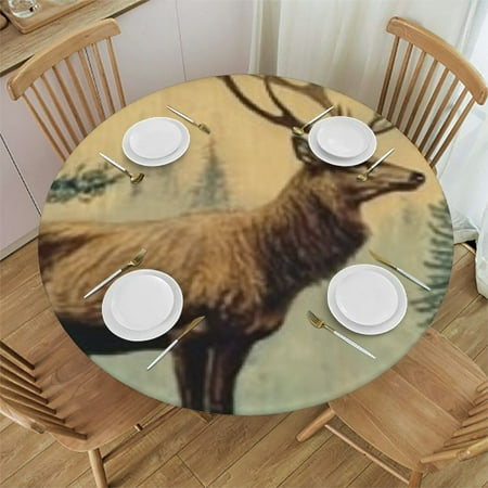 

Autua Deer Forest Bird Round Tablecloth 100% Polyester Stain-Resistant Washable for Indoor Outdoor Restaurants Weddings Parties Picnic Dining Kitchen Farmhouse 42 -46