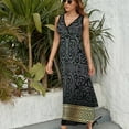 thumbnail image 6 of Greek Key Ornate Black & Gold Dress Fashion Boho Beach Long Dresses Female Party Printed Maxi Dress, 6 of 9