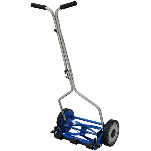 【LuckyNote】14" Push Reel Lawn Mower, 5-Blade Adjustable Height Manual Grass Cutter, 8.5" Wheels, Eco-Friendly for Lawns & Turf, Blue