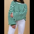 thumbnail image 4 of Suéter Vintage A Rayas para Mujer, Cuello Redondo, Larga, Corte en Bloque de Color, Informal, Holgado, de Punto Verde S, 4 of 9