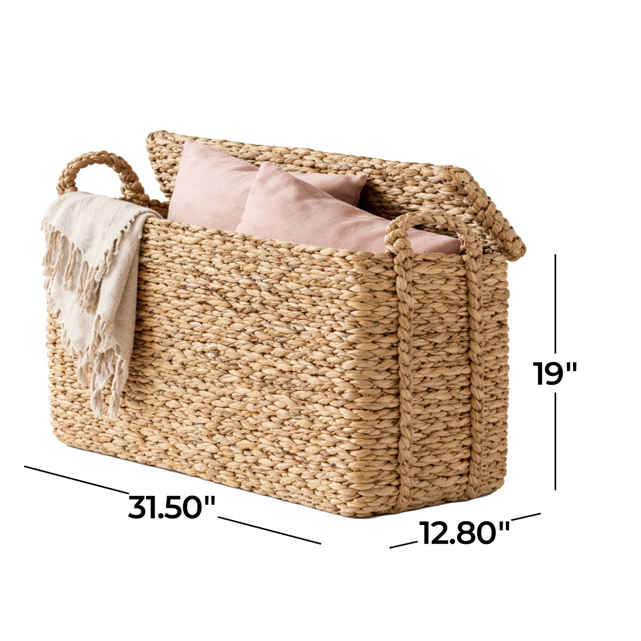 DecMode 13" x 19" Brown Seagrass Handmade Woven Storage Basket with Braided Handles, 1-Piece