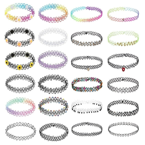 BodyJ4You Multicolor 90s Accessories Disco Ball Charms Vibrant 24PC Tattoo Choker Necklace Set, 18 in, 24 Count