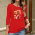 thumbnail image 4 of Runfenguu Workout Top For Women Womens Graphic Tees Ladies' Fashion Floral Printed Round Neck 3/4 Sleeve T-Shirt Shirt Sleeve Round Neck Top/Shirt, 4 of 6