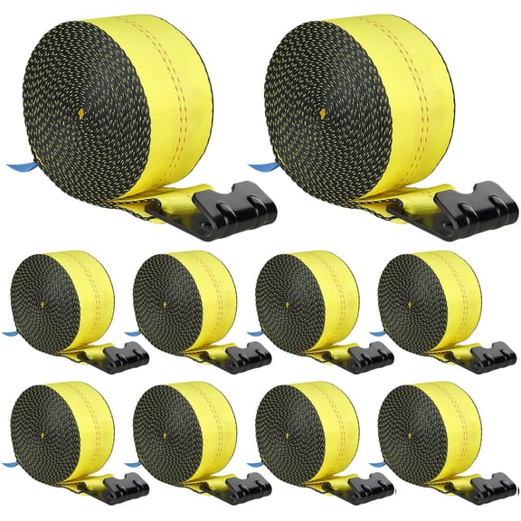 Truck Straps 4"x30' Winch Strap with Flat Hook for Towing 10 Pack Yellow