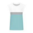 thumbnail image 4 of Tank Tops for Women Cap Sleeve Sleeveless Round-Neck Color Block Casual T-shirt Light Blue S, 4 of 4