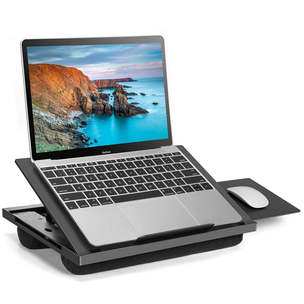 Adjustable Lap Desk with 6 Adjustable Angles, Detachable Mouse Pad, Dual Cushions Laptop Stand