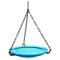 Achla Designs Hand Blown Crackle Glass Hanging Birdbath Bowl, Teal Blue