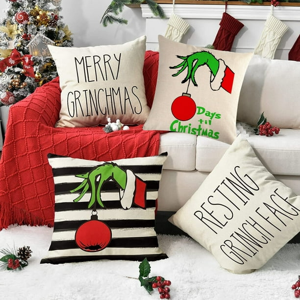 Fundas de lino para almohadas navidenas 45x45 CM decoraciones navidenas a rayas almohadas cojines para vacaciones de invierno funda de cojin Walmart en linea