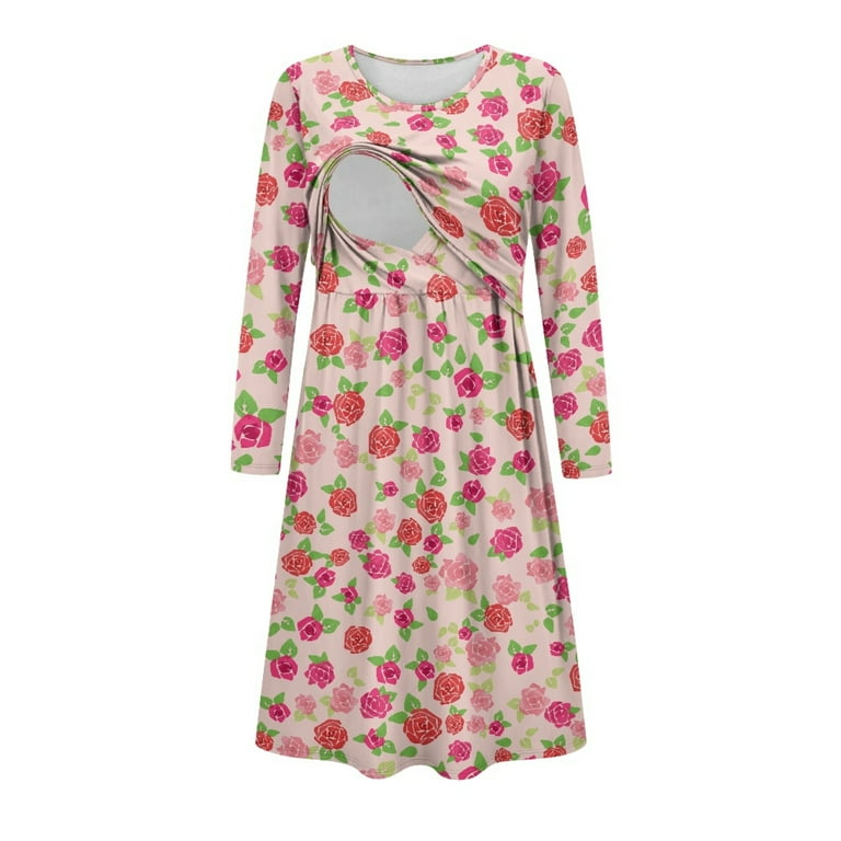 chinese dress ladies Bearsland Women's Long Sleeve Nursing Dress with Pocket main image 1
